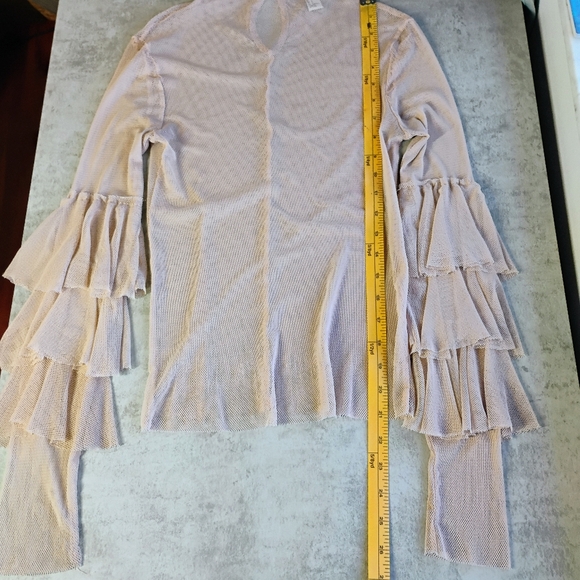 Forever 21 Sheer Mesh Top Pink Ruffle Sleeves Size Small Layering Balletcore - Picture 7 of 9